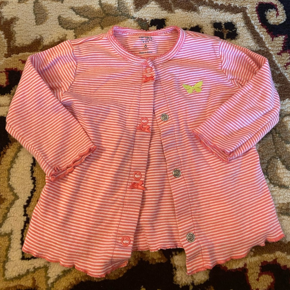 Carter’s Pink Striped Baby Cardigan with Butterfly Accent